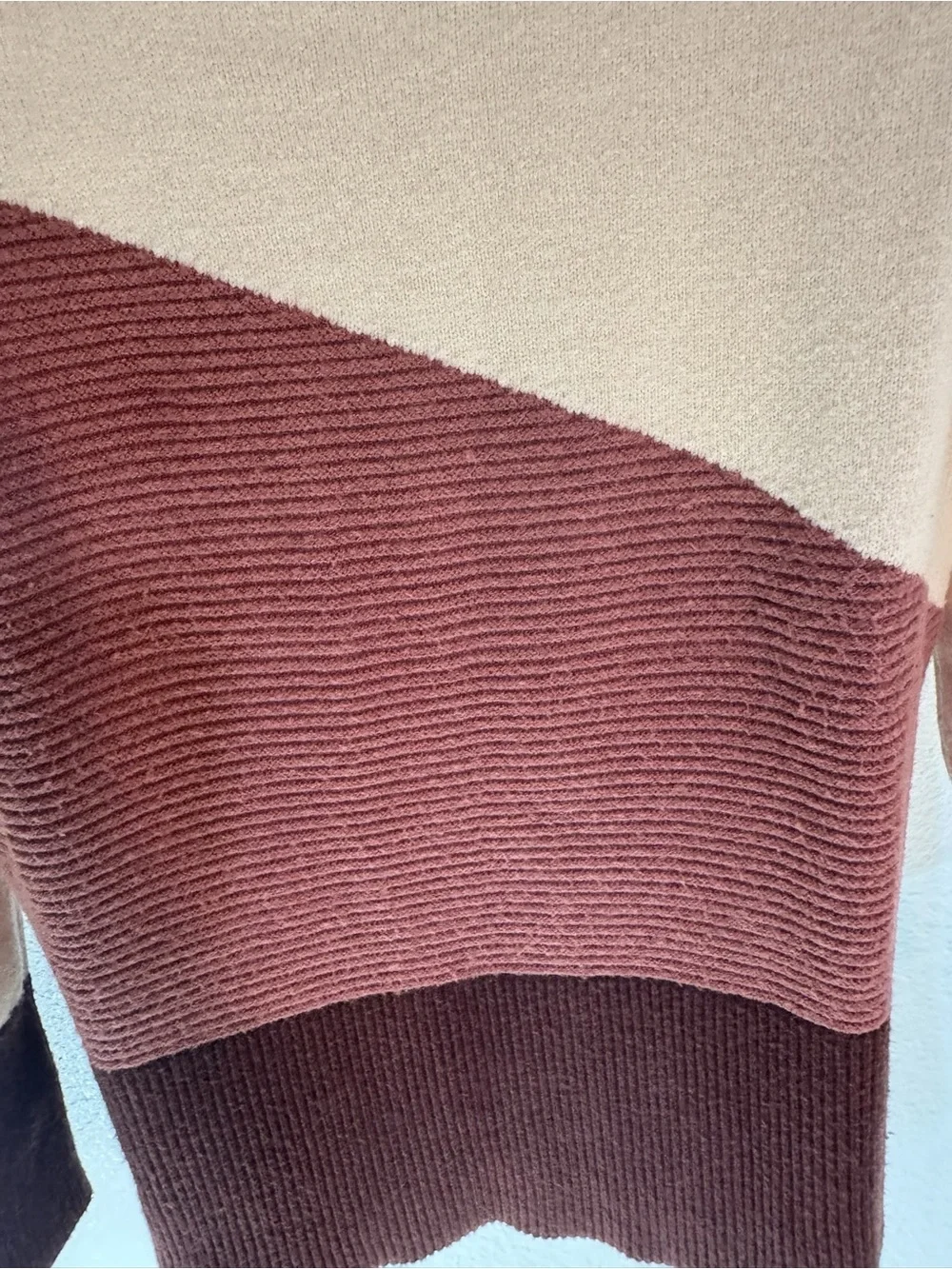 Fortune + Ivy Cream, Burgandy and Brown Colorblock Crewneck Sweater SZ L